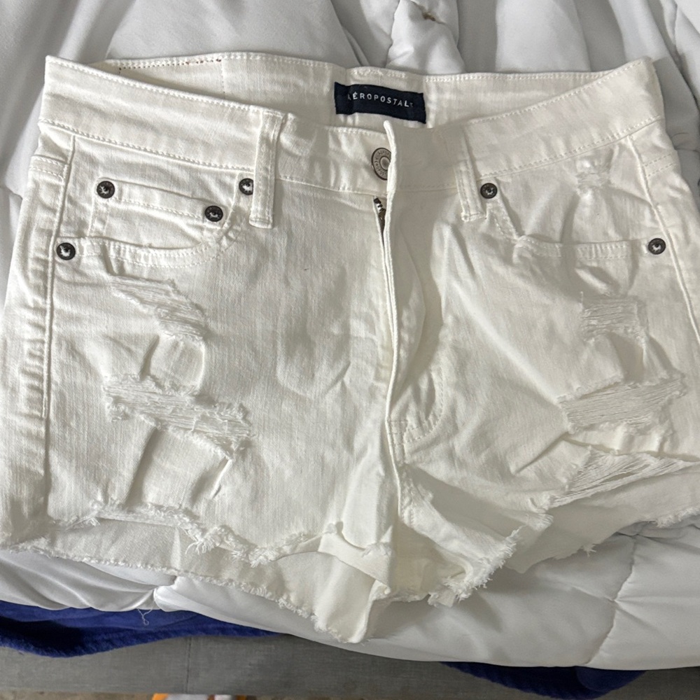 Aeropostale Women's White Distressed Jean Shorts